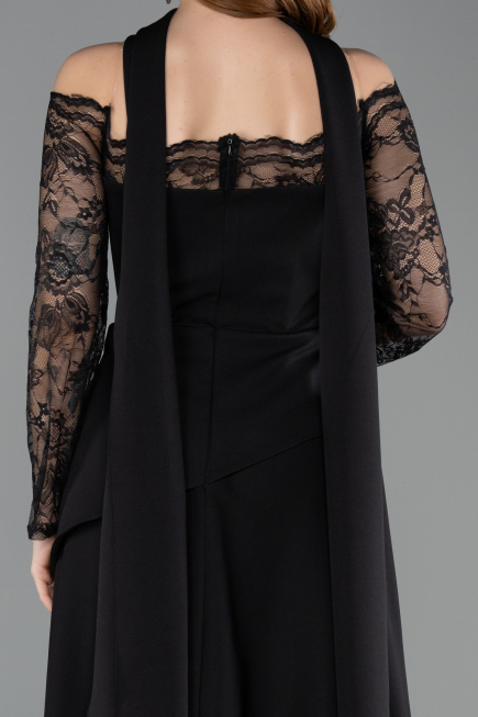 Robe de Soirée Grande Taille Longue Dantelle Noir ABU5657