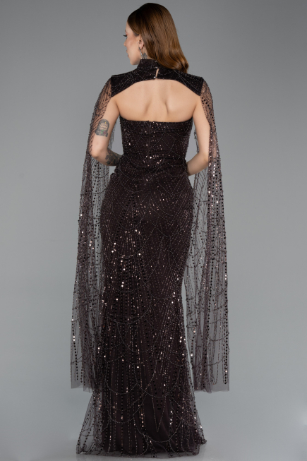 Robe de Soirée Longue Perlé Brun ABU5652