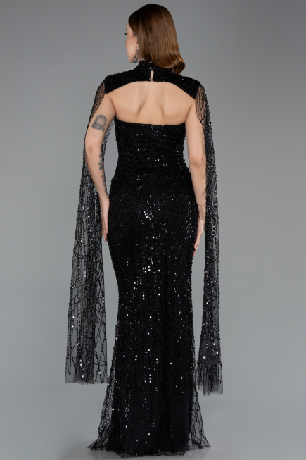 Robe de Soirée Longue Perlé Noir ABU5652