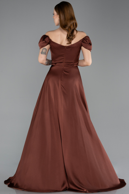 Robe De Soirée Satin Longue Brun ABU4508