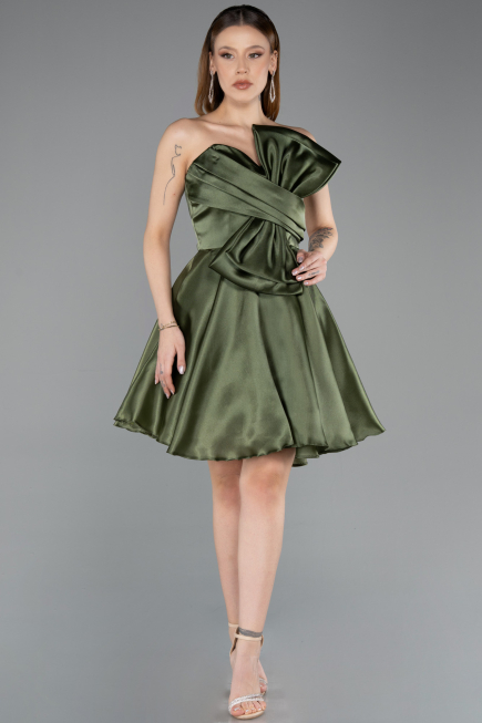 Robe de Cérémonie Courte Satin Kaki ABK2510