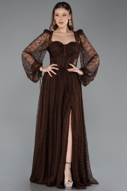 Robe De Soirée Dantelle Longue Brun ABU5334