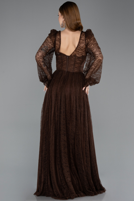 Robe De Soirée Dantelle Longue Brun ABU5334
