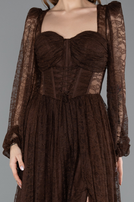 Robe De Soirée Dantelle Longue Brun ABU5334