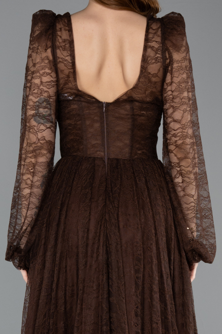 Robe De Soirée Dantelle Longue Brun ABU5334