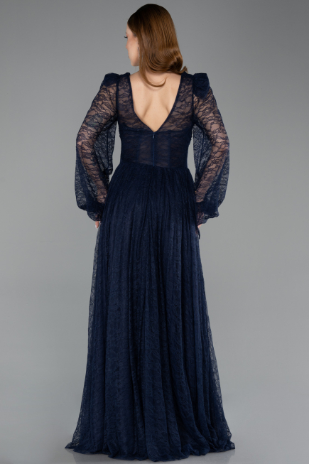 Robe De Soirée Dantelle Longue Bleu Marine ABU5334