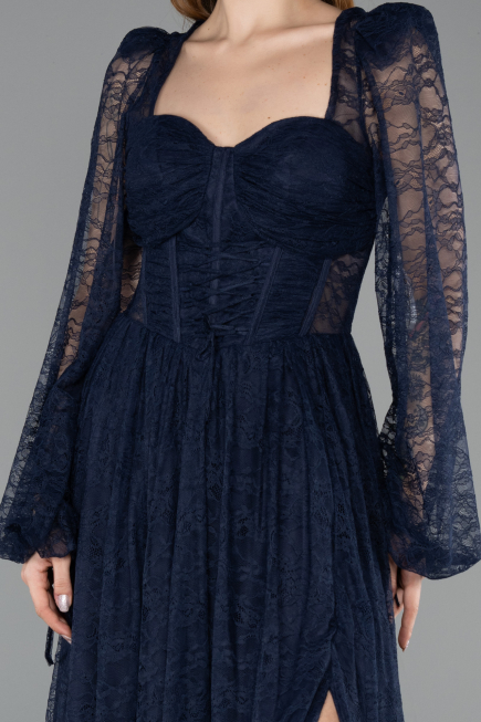 Robe De Soirée Dantelle Longue Bleu Marine ABU5334