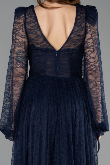 Robe De Soirée Dantelle Longue Bleu Marine ABU5334