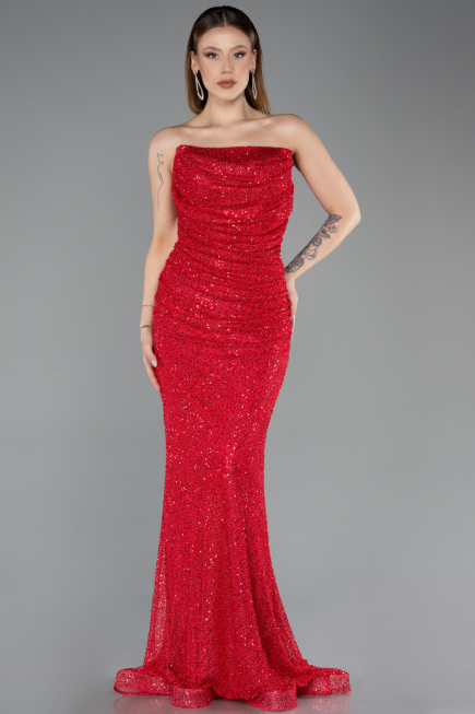 Robe de Soirée Longue File Rouge ABU5636