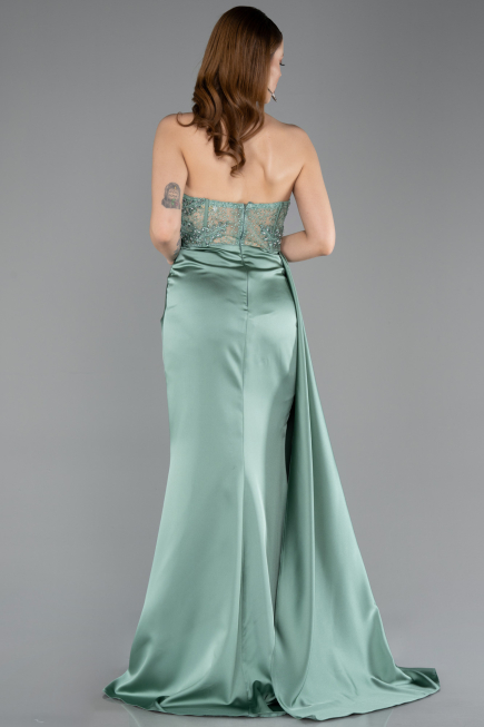 Robe De Soirée Satin Longue Menthe ABU5578