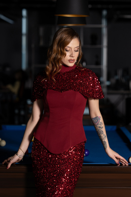 Robe de Soirée Longue Rouge Bordeaux ABU5640