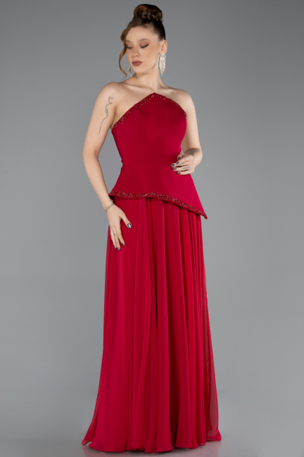 Robe de Soirée Longue Mousseline Fuchsia foncé ABU5681