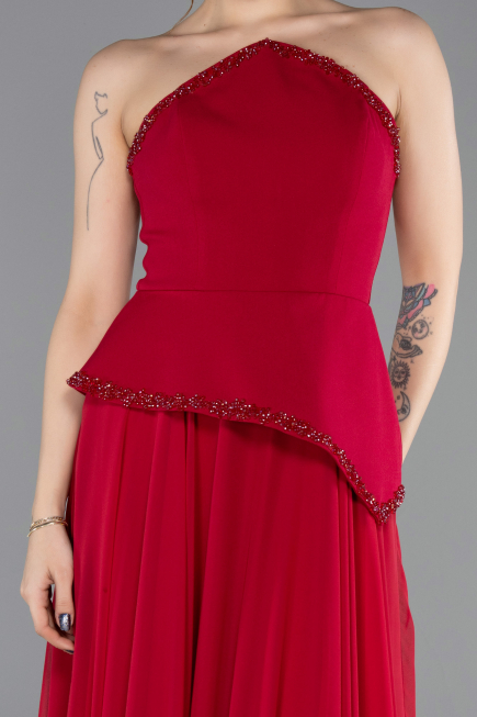 Robe de Soirée Longue Mousseline Fuchsia foncé ABU5681