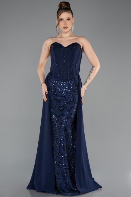Robe de Soirée Longue Bleu Marine ABU5682