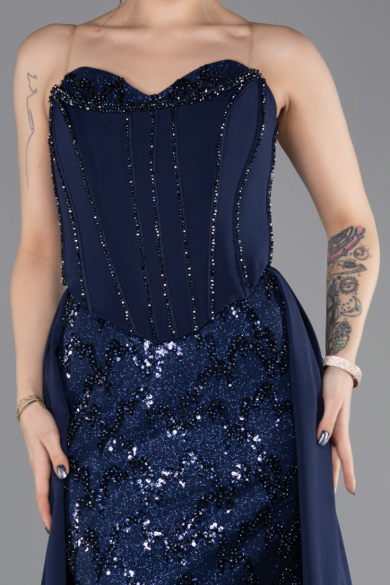Robe de Soirée Longue Bleu Marine ABU5682