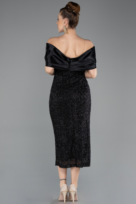 Robe De Soirée Midi Perlé Noir ABK2461
