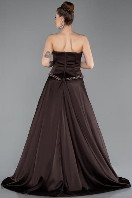 Robe de Soirée Longue Satin Brun ABU5684