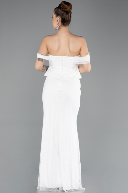 Robe Queue de Poisson Longue Dantelle Blanc ABU5685