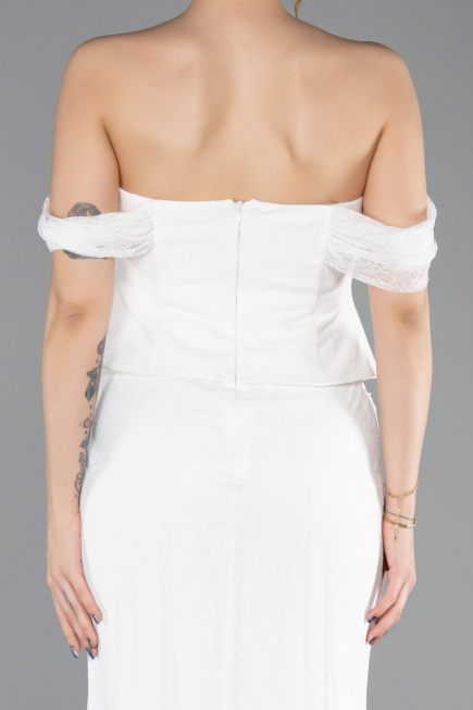 Robe Queue de Poisson Longue Dantelle Blanc ABU5685