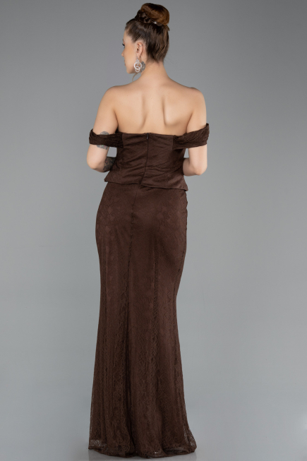 Robe Queue de Poisson Longue Dantelle Brun ABU5685