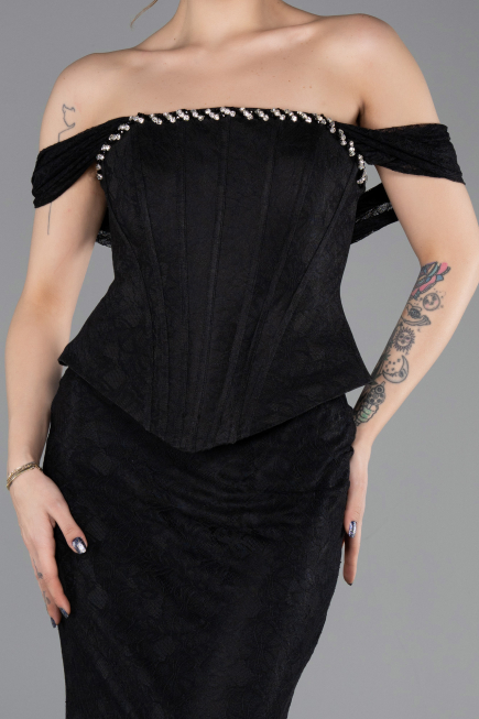 Robe Queue de Poisson Longue Dantelle Noir ABU5685