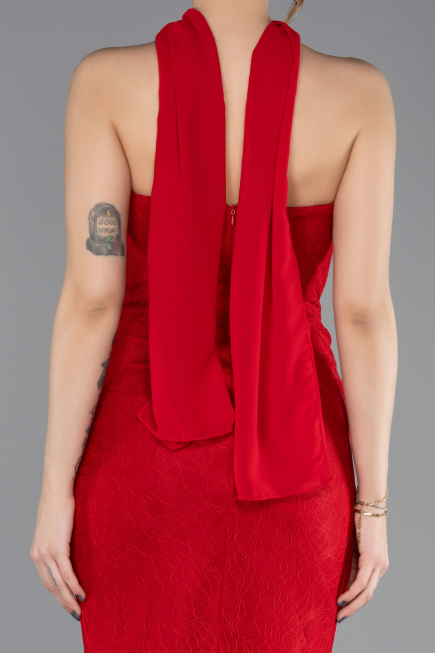 Robe de Soirée Longue Dantelle Rouge ABU5686