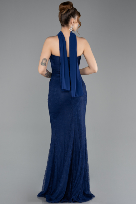 Robe de Soirée Longue Dantelle Bleu Marine ABU5686