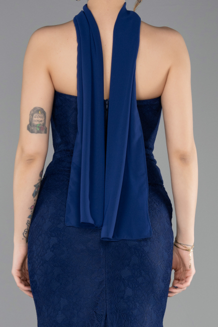 Robe de Soirée Longue Dantelle Bleu Marine ABU5686