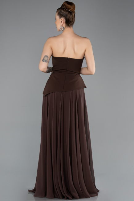 Robe de Soirée Longue Mousseline Brun ABU5681