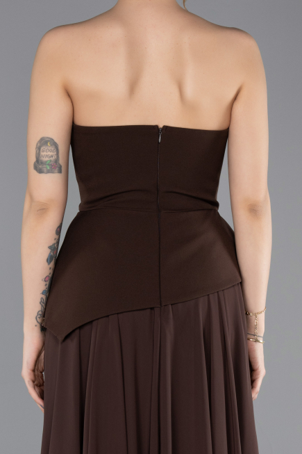 Robe de Soirée Longue Mousseline Brun ABU5681