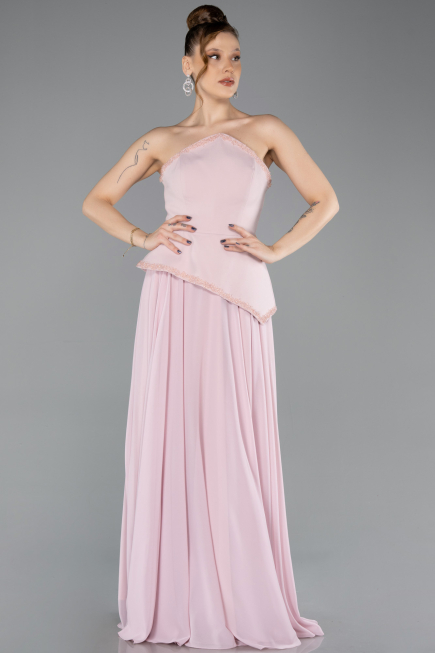 Robe de Soirée Longue Mousseline Poudre ABU5681