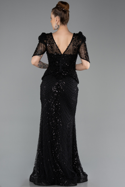 Robe de Soirée Longue Perlé Noir ABU5691