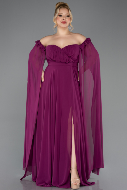 Robe Grande Taille Mousseline Longue Prune ABU3464