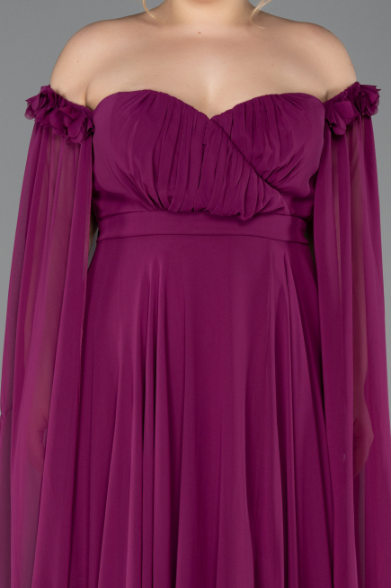 Robe Grande Taille Mousseline Longue Prune ABU3464