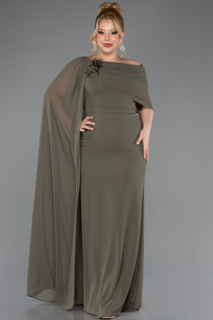 Robe De Soirée Grande Taille Mousseline Longue Kaki ABU5419