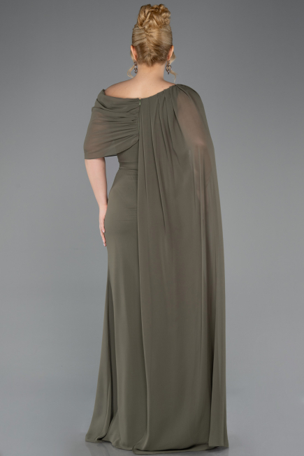 Robe De Soirée Grande Taille Mousseline Longue Kaki ABU5419