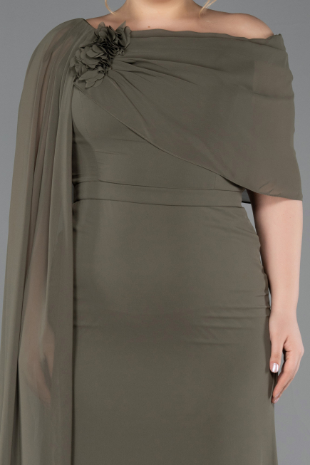 Robe De Soirée Grande Taille Mousseline Longue Kaki ABU5419