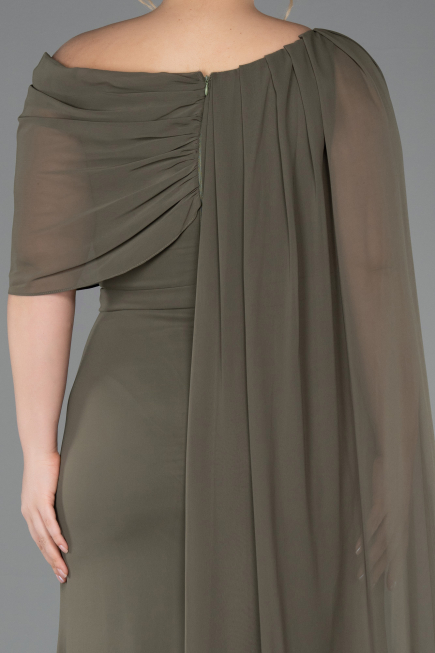 Robe De Soirée Grande Taille Mousseline Longue Kaki ABU5419