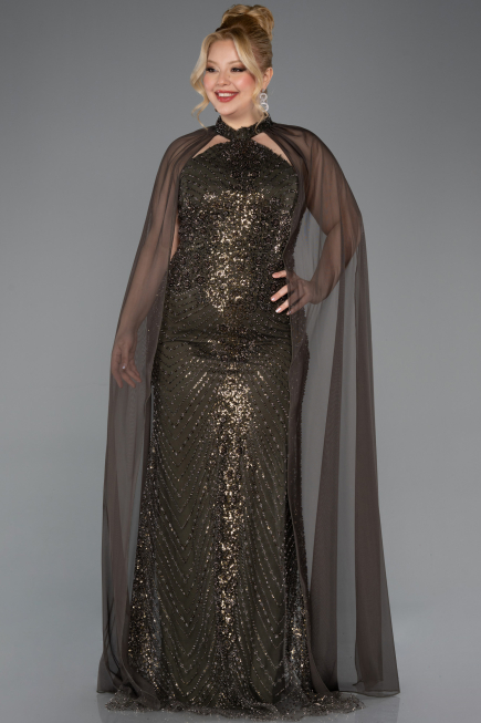 Robe De Fiançailles Grande Taille Longue Kaki ABU5596