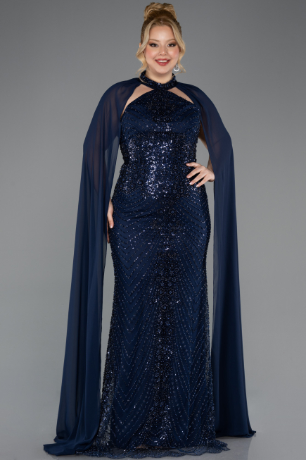 Robe De Fiançailles Grande Taille Longue Bleu Marine ABU5596