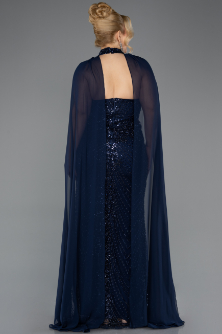 Robe De Fiançailles Grande Taille Longue Bleu Marine ABU5596