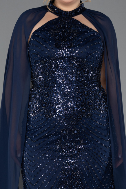 Robe De Fiançailles Grande Taille Longue Bleu Marine ABU5596