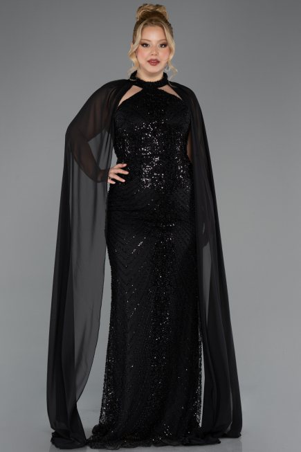 Robe De Fiançailles Grande Taille Longue Noir ABU5596