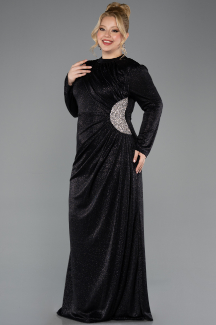 Robe Hijab Grande Taille Longue Noir ABU5502