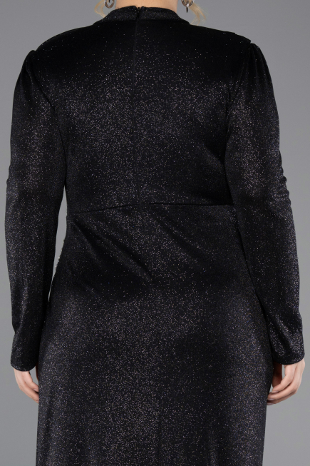 Robe Hijab Grande Taille Longue Noir ABU5502