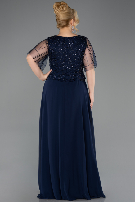 Robe Grande Taille Longue Mousseline Bleu Marine ABU5554