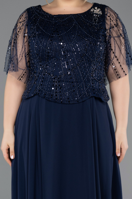 Robe Grande Taille Longue Mousseline Bleu Marine ABU5554