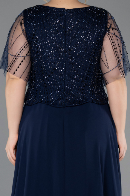 Robe Grande Taille Longue Mousseline Bleu Marine ABU5554