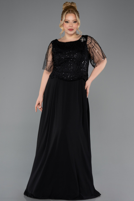 Robe Grande Taille Longue Mousseline Noir ABU5554