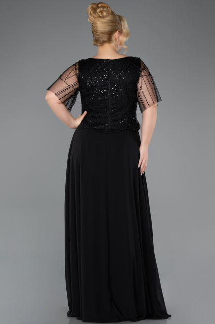 Robe Grande Taille Longue Mousseline Noir ABU5554